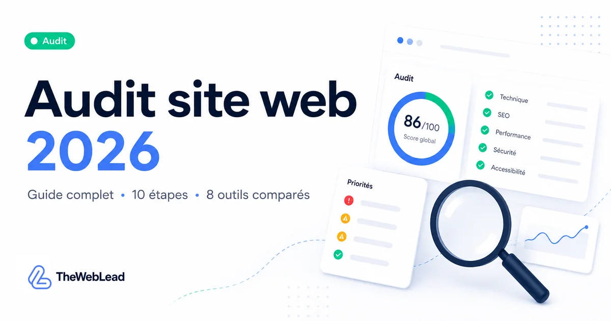 Audit de site web 2026 : guide complet 10 étapes + 8 outils comparés (Lighthouse, PageSpeed, AWT, WAVE, Screaming Frog) pour agences web et freelances FR/CH/BE