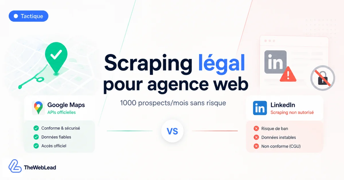 Scraping Google Maps légal vs LinkedIn interdit : la méthode 2026 pour agences web FR/CH/BE