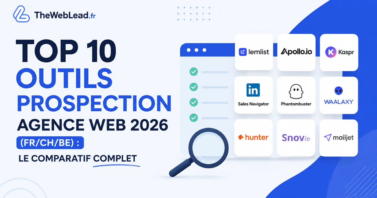 Top 10 outils prospection agence web 2026 (FR/CH/BE) : le comparatif complet TheWebLead, Pharow, Lemlist, Apollo, Waalaxy, Sales Navigator