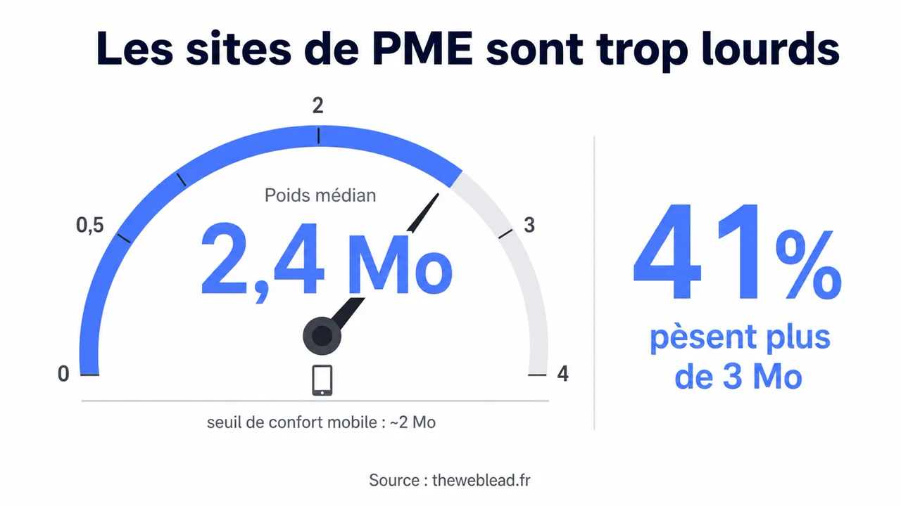 Poids des sites de PME : médian 2,4 Mo, 41% pèsent plus de 3 Mo